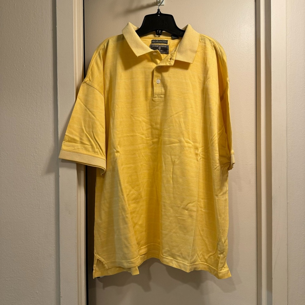 International Waters Men’s Yellow Polo Shirt Business Casual Striped Cotton